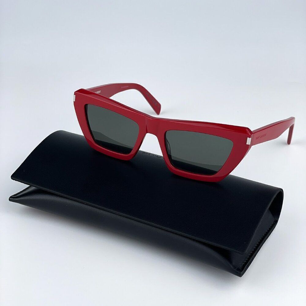 NEW Saint Laurent SL467 003 Red Grey Cat Eye Women Sunglasses